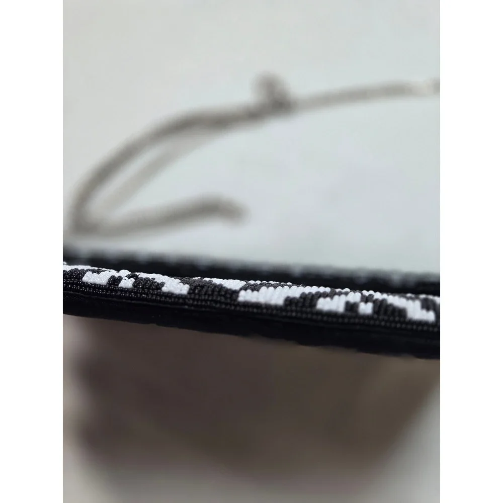 Maria Victoria Black White Beaded Geometric Crossbody‎ Clutch Bag Silver Chain